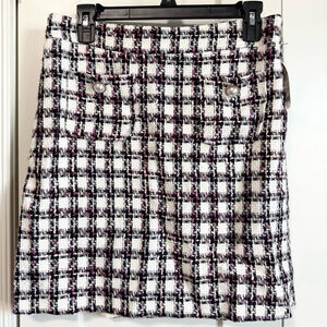 Maison d’Amelie tweed mini skirt faux pearl front pocket NWT size 4